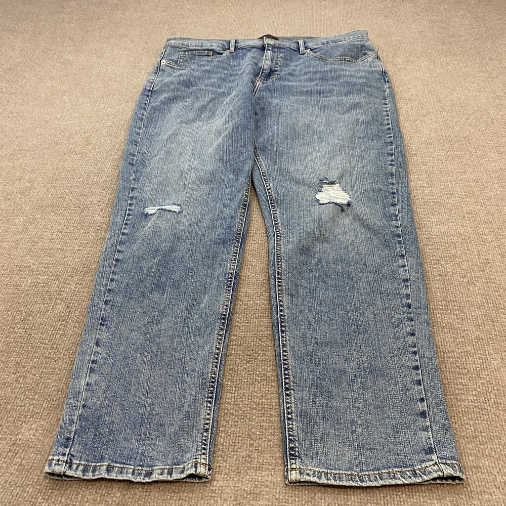 Banana Republic GRLFRIEND Jeans Womens 14 Blue Med Wash Mid Rise Distressed